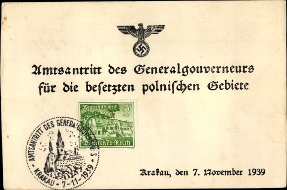 KP Kraków, inauguracja Generalnego Gubernatora na okupowane ziemie polskie w 1939 r