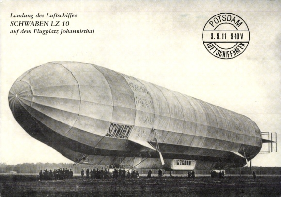 Postcard Johannisthal Airport, Airship Schwaben LZ 10, Airship Pestalozzi, ILA 1996