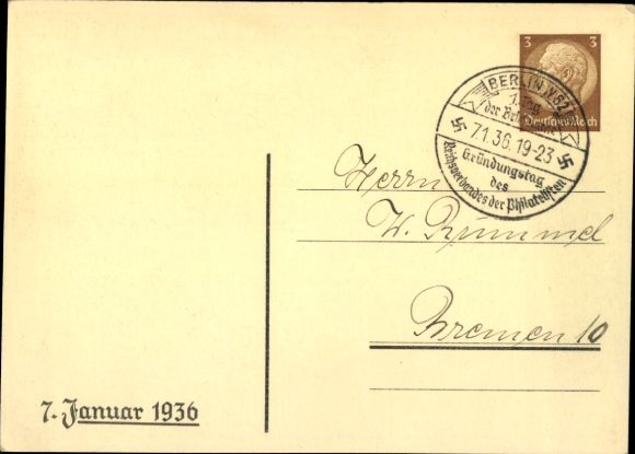 Postal stationery stamps Postcard 1st stamp day, founding day of the Reich Association of Philatelists