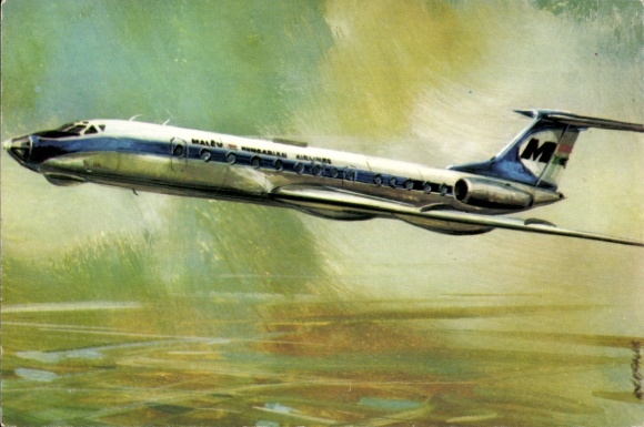 Kunstenaar Ak Tupolev TU 134, 1969, Hongaars passagiersvliegtuig, Malev Airlines