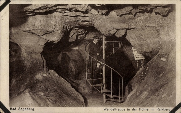 PC Bad Segeberg in Holstein, spiral staircase in the cave, Kalkberg, black and white photo