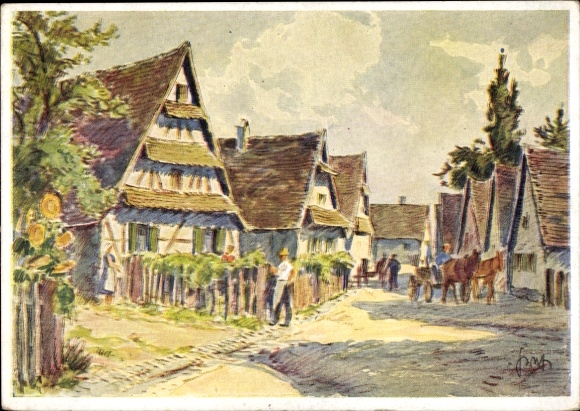 Artist PC Graf, Karl, Scheibenhardt in the Palatinate, village motif
