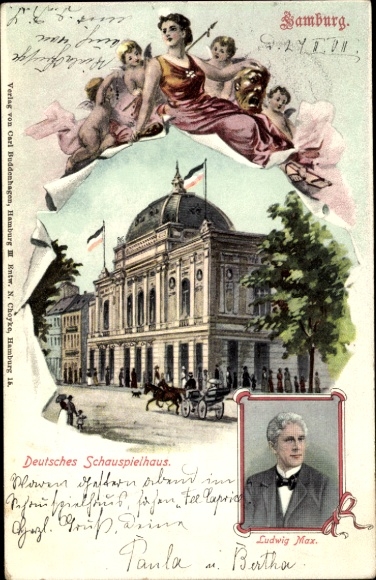 Chromo-Litho Hamburg Mitte St. Georg, Deutsches Schauspielhaus, angel, actor Ludwig Max