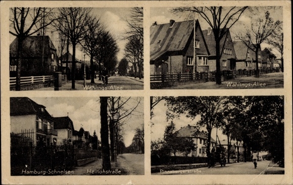 Postcard Hamburg Eimsbüttel Schnelsen, Wahlings Allee, Pinnebergerstrasse, Heitlohstrasse