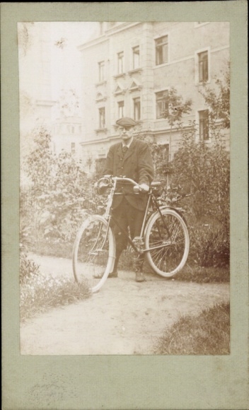 Cabinet Photo Man with Bicycle, portrait