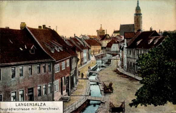 Postcard Bad Langensalza in Thuringia, Neustädterstraße, Stork's Nest