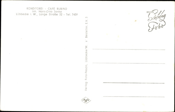 Postcard Lübbecke in Westphalia, Konditorei-Cafe Rubino, Lange Straße 32