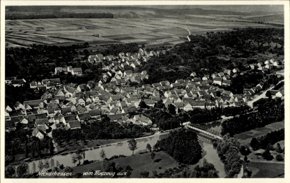 Postcard Neckarhausen in Baden, aerial photograph