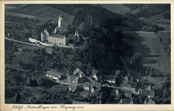 Postcard Niederalfingen Hüttlingen in Württemberg, castle, aerial photograph