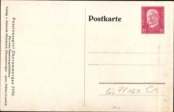Postwaardekaart Oberammergau in Opper-Beieren, Passiespel 1930, Paasionstheater, PP 125 C 1