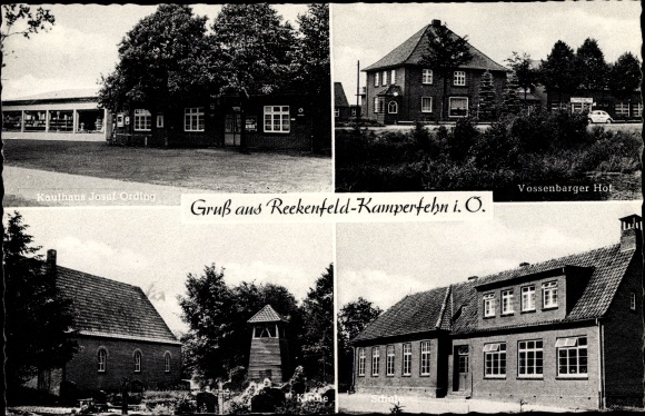 Postcard Reekenfeld Barßel Lower Saxony, Kamperfehn, department store Josef Ording, Vossenbarger Hof, tower