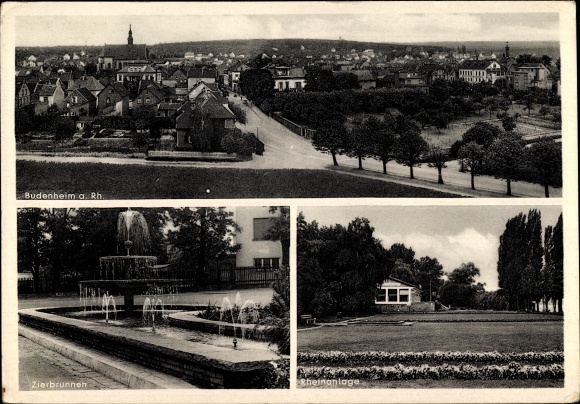 Ansichtkaart Budenheim in Rijnland-Palts, panorama, sierfontein, Rijnsysteem