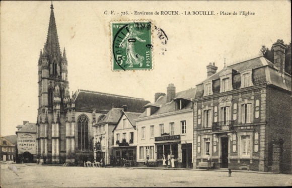 Postcard La Bouille Seine Maritime, Place de l'Eglise, church