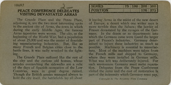 Stereo photo Arras Pas de Calais, Peace Conference delegates visit devastated Arras