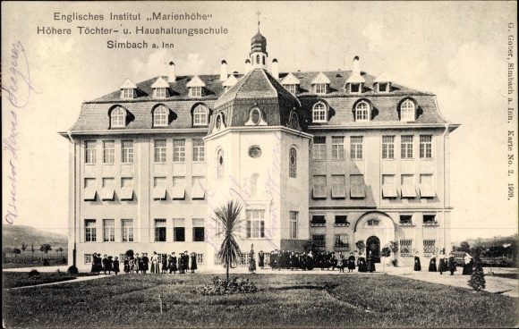 Postcard Simbach am Inn in Lower Bavaria, English Institute Marienhöhe, higher economics school