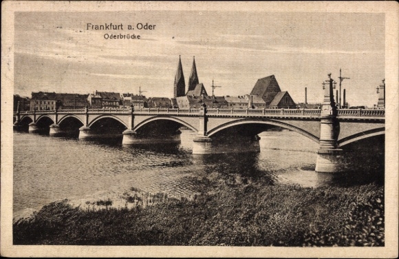 Postcard Frankfurt an der Oder, Oder Bridge, City