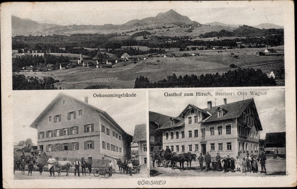 Postcard Görisried im Allgäu, panorama, economic building, Gasthof zum Hirsch