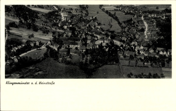 Postcard Klingenmünster on the Palatinate Wine Route, aerial view of Klingenmünster, buildings and landscape