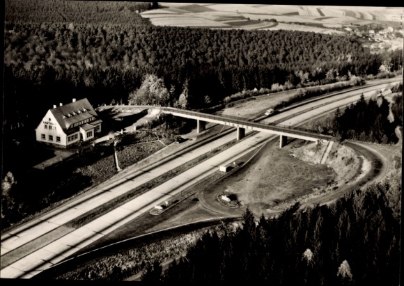 Postcard Breitenbach am Herzberg, Rimberg, motorway service station Heinrich Stumpf, aerial photograph