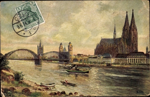 PC Cologne on the Rhine, Cologne Cathedral, Hohenzollern Bridge, Rhine, boats, city view