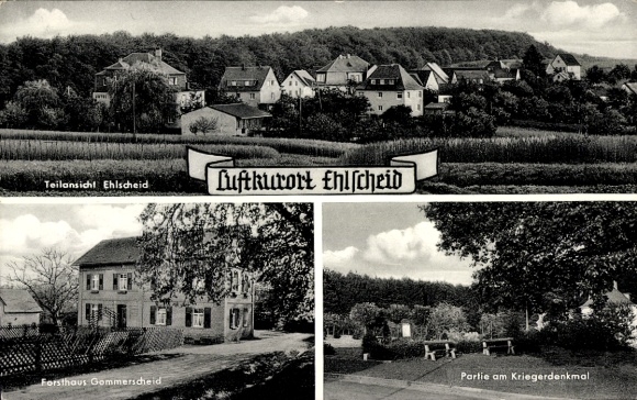 KP Ehlscheid w Westerwaldzie, częściowy widok, leśniczówka Gemmerscheid, pomnik wojenny