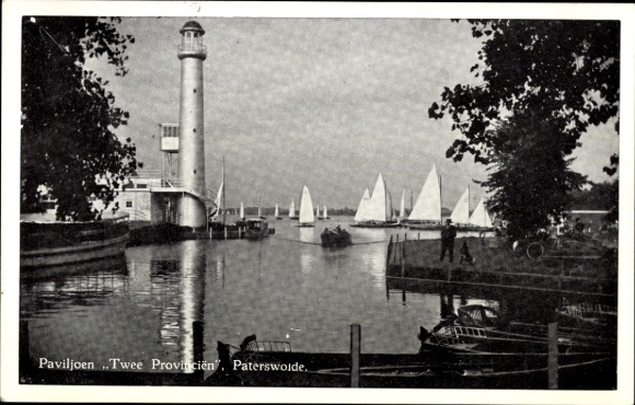 Postcard Groningen Netherlands, Two Provinces, Paterswolde, lighthouse, sailboats