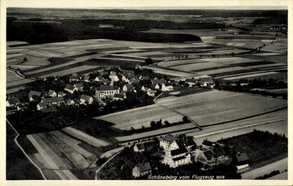 Postcard Schönebürg Schwendi in Upper Swabia, aerial photograph