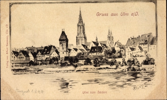 Artist PC Schmohl, P., Ulm on the Danube Baden Württemberg, view of the city from the south