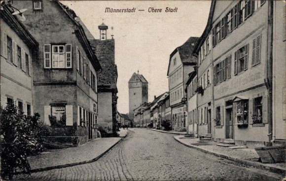 Postcard Münnerstadt in Lower Franconia Bavaria, Upper Town, quiet street, former buildings