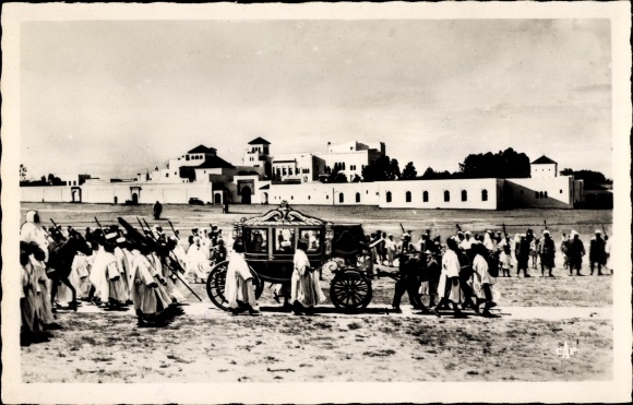 Postcard Rabat Marokko, Sultan Sidi Mohamed going to Prayer, Royal Coach