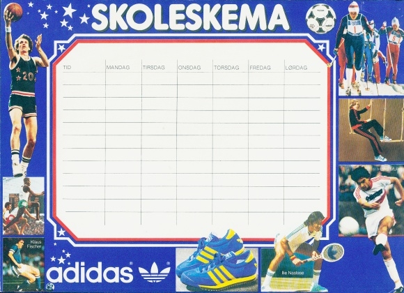 timetable advertising, adidas, sports shoes, basketball, football, skiing, tennis