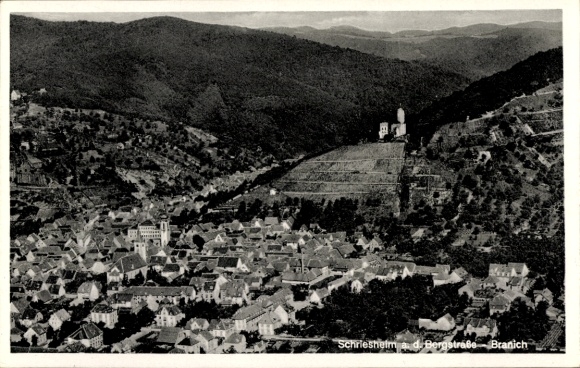 Ak Schriesheim an der Bergstraße, Aussicht auf  Berge, Weinberge, Häuser, Hügellandschaft