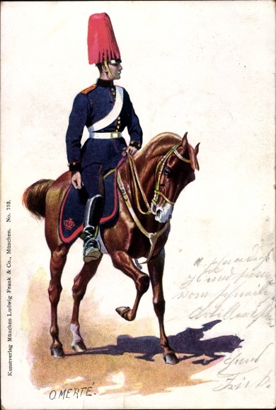 Artist Postcard Merté, Oskar, Bavarian soldier in uniform on a horse