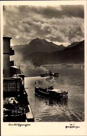 PC St. Wolfgang am Wolfgangsee Upper Austria, ships, mountains, German Empire