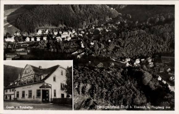 Postcard Heiligenstein Thal Ruhla in Thuringia, Gasth. z. Ratskeller, aerial photograph