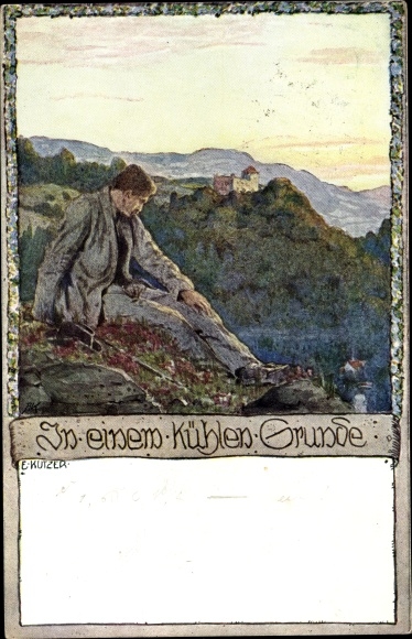 Artist PC Kutzer, Ernst, In a cool ground, hikers on a rock