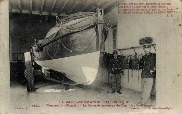 Postcard Fermanville Manche, lifeboat from Cap Lévy