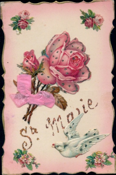 Glitter Postcard Congratulations Name Day, Marie, Rose