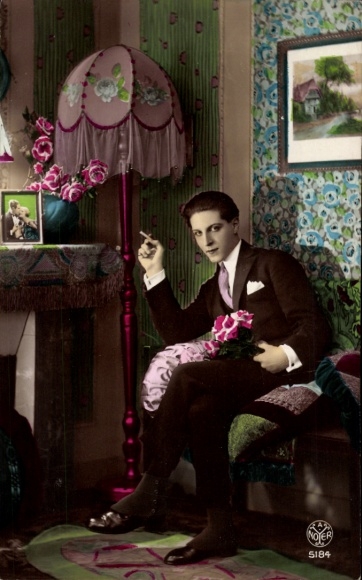 Postcard Man in Suit with Cigarette