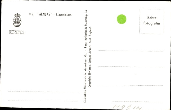 Postcard Royal Netherlands Steamship Co., MS Aeneas, KNSM