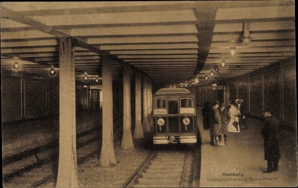 Postcard Hamburg Mitte, subway station at Rathausmarkt