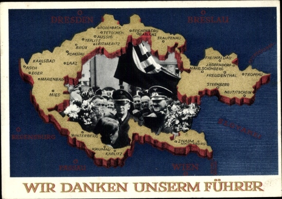 Postal stationery Postcard We thank our Führer, Sudetenland, Bohemia, Moravia, Hitler