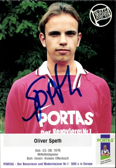 Karta z autografem piłkarza Olivera Spetha, Kickers Offenbach, autograf