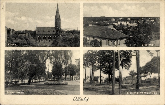 Ak Berlin Treptow Adlershof, Kirche, Süßer Grund, Siedlung Wendenheide