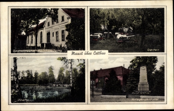 litho Maust Teichland in Brandenburg, Oberteich, oorlogsmonument, tuin, restaurant