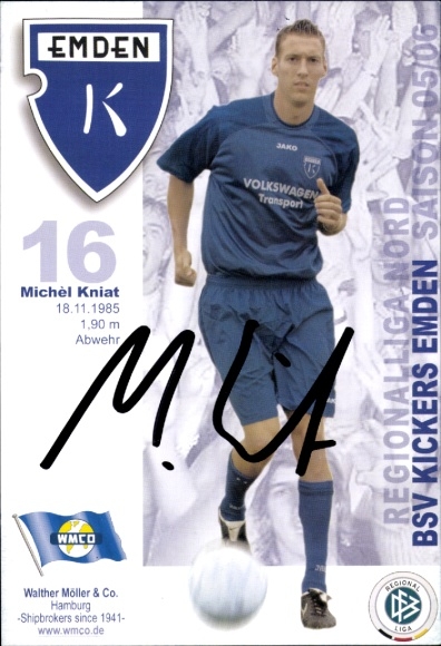 Karta z autografem piłkarza Michèla Kniata, BSV Kickers Emden, autograf