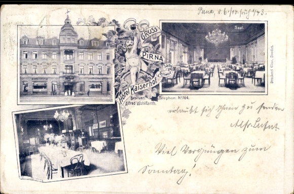 Ak Pirna an der Elbe, Hotel Kaiserhof, Saal, Inh. Alfred Wohlfarth
