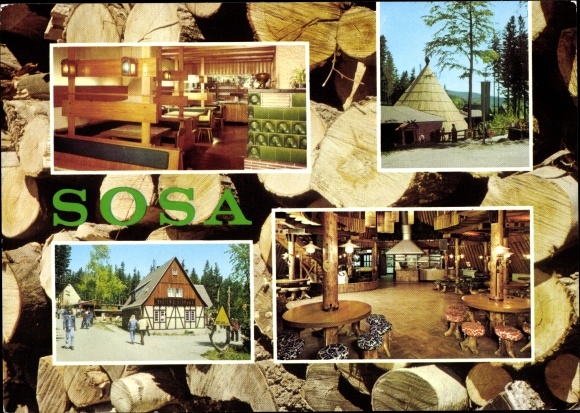 Postcard Sosa Eibenstock in the Ore Mountains, consumption restaurants Kohlerhütte and Meiler