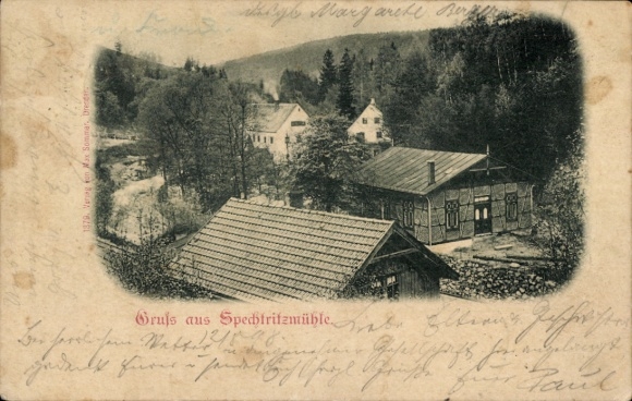 Postcard Spechtritz Rabenau in the Ore Mountains, view of the Spechtritzmühle