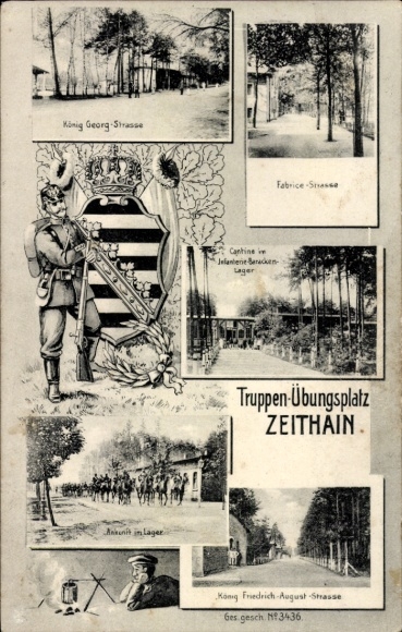 Postcard Zeithain in Saxony, military training area, king Georg-Straße, canteen, barracks